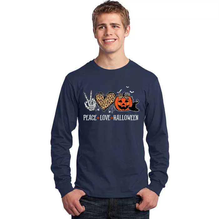 Peace Love Halloween Happy Halloween Pumpkin Leopard Heart Tall Long Sleeve T-Shirt