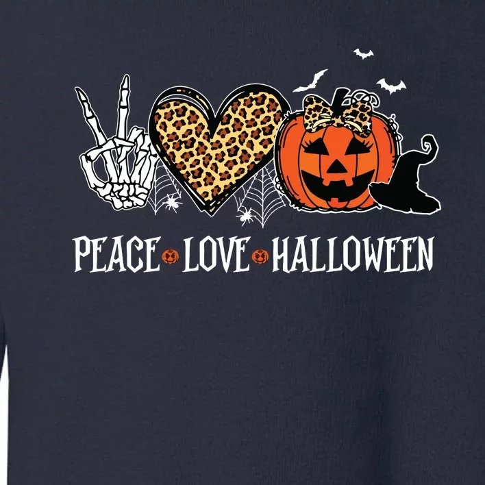 Peace Love Halloween Happy Halloween Pumpkin Leopard Heart Toddler Sweatshirt