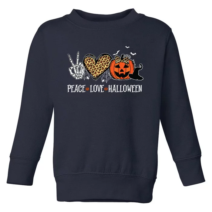 Peace Love Halloween Happy Halloween Pumpkin Leopard Heart Toddler Sweatshirt