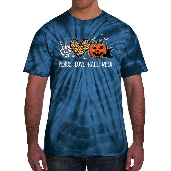 Peace Love Halloween Happy Halloween Pumpkin Leopard Heart Tie-Dye T-Shirt