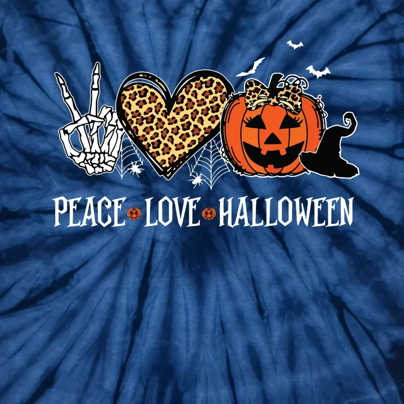 Peace Love Halloween Happy Halloween Pumpkin Leopard Heart Tie-Dye T-Shirt