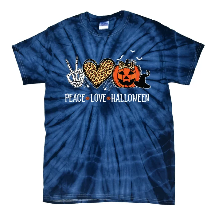 Peace Love Halloween Happy Halloween Pumpkin Leopard Heart Tie-Dye T-Shirt