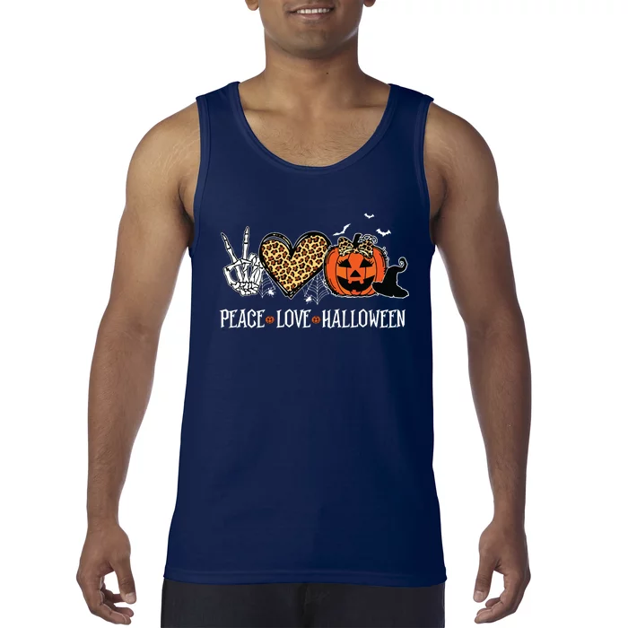 Peace Love Halloween Happy Halloween Pumpkin Leopard Heart Tank Top