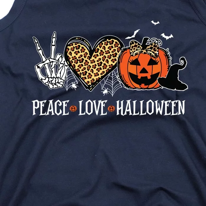 Peace Love Halloween Happy Halloween Pumpkin Leopard Heart Tank Top