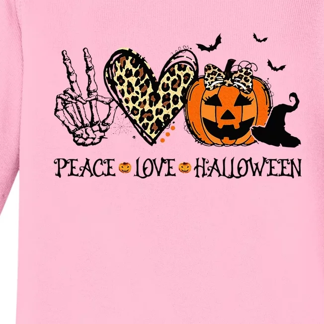 Peace Love Halloween Happy Halloween Pumpkin Leopard Heart Baby Long Sleeve Bodysuit