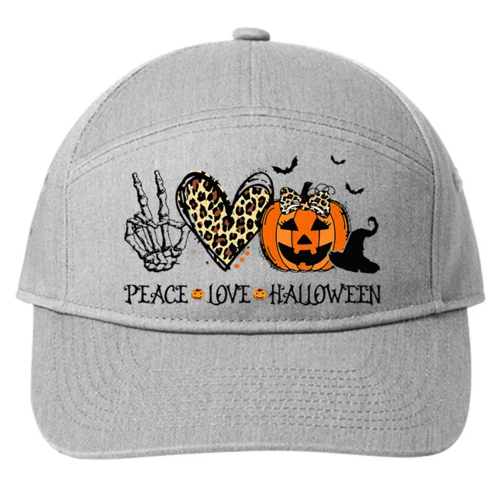 Peace Love Halloween Happy Halloween Pumpkin Leopard Heart 7-Panel Snapback Hat