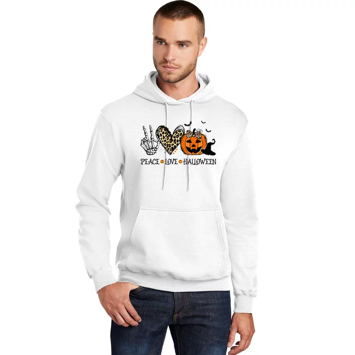 Peace Love Halloween Happy Halloween Pumpkin Leopard Heart Hoodie