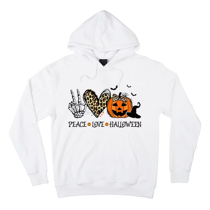 Peace Love Halloween Happy Halloween Pumpkin Leopard Heart Hoodie