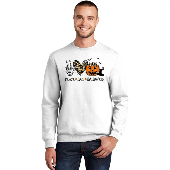 Peace Love Halloween Happy Halloween Pumpkin Leopard Heart Sweatshirt