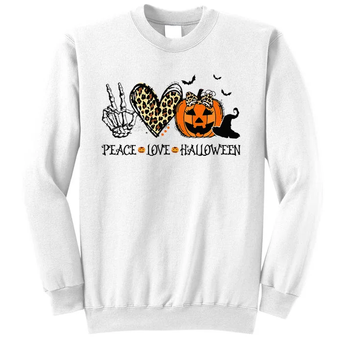 Peace Love Halloween Happy Halloween Pumpkin Leopard Heart Sweatshirt