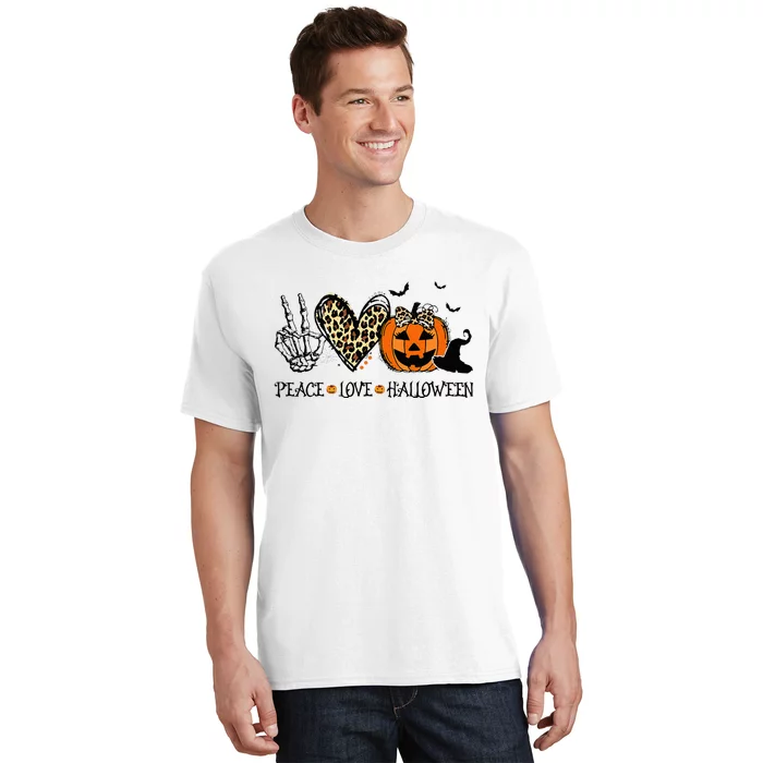 Peace Love Halloween Happy Halloween Pumpkin Leopard Heart T-Shirt