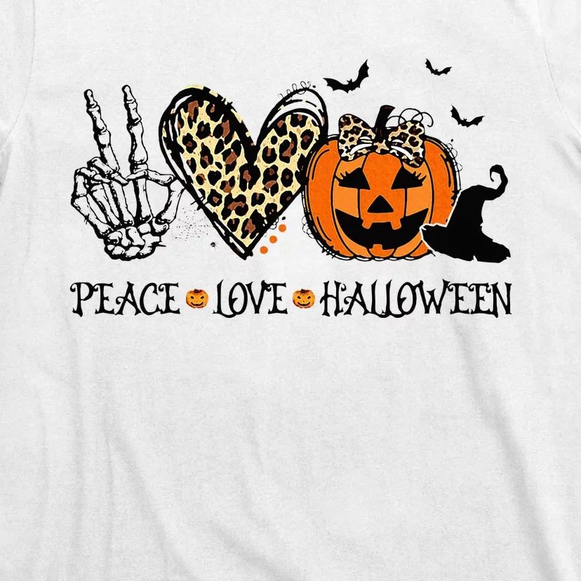 Peace Love Halloween Happy Halloween Pumpkin Leopard Heart T-Shirt