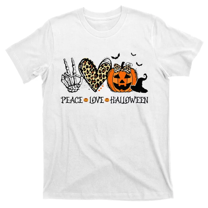 Peace Love Halloween Happy Halloween Pumpkin Leopard Heart T-Shirt