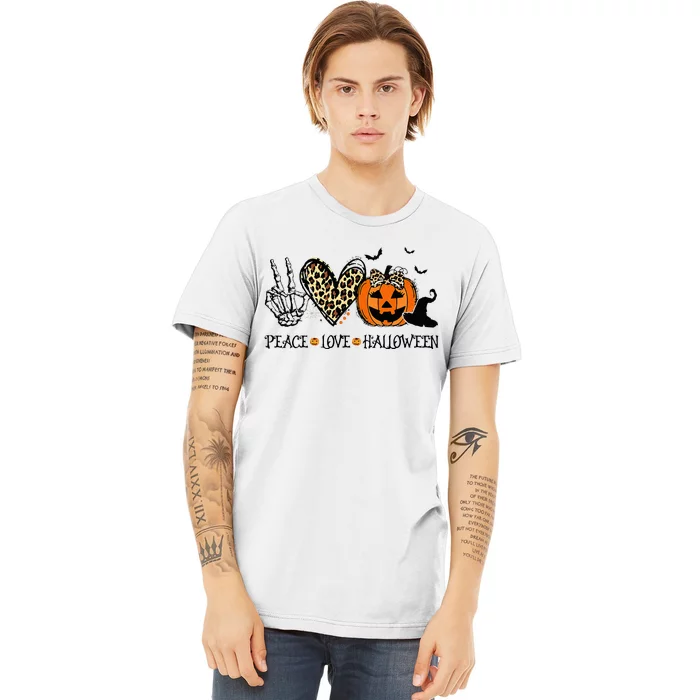 Peace Love Halloween Happy Halloween Pumpkin Leopard Heart Premium T-Shirt