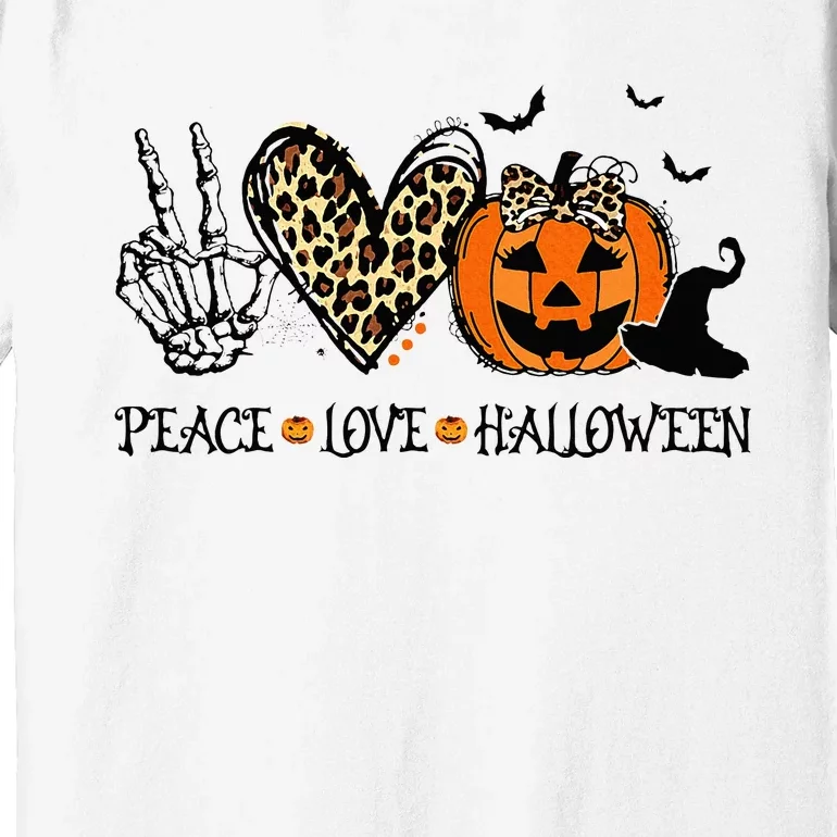 Peace Love Halloween Happy Halloween Pumpkin Leopard Heart Premium T-Shirt