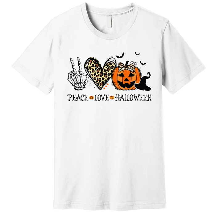 Peace Love Halloween Happy Halloween Pumpkin Leopard Heart Premium T-Shirt