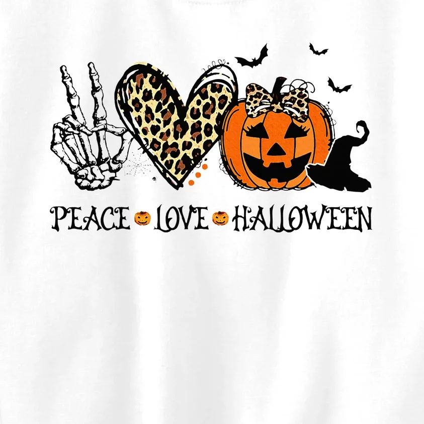 Peace Love Halloween Happy Halloween Pumpkin Leopard Heart Kids Sweatshirt