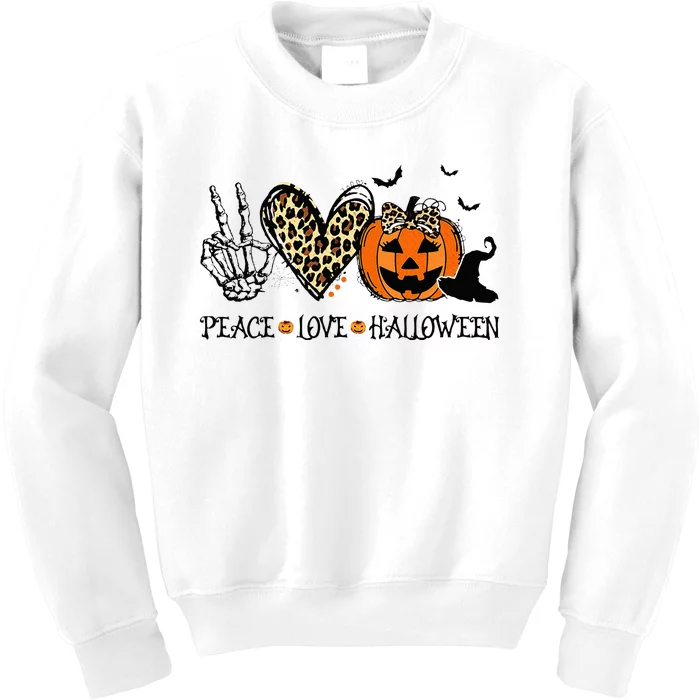 Peace Love Halloween Happy Halloween Pumpkin Leopard Heart Kids Sweatshirt