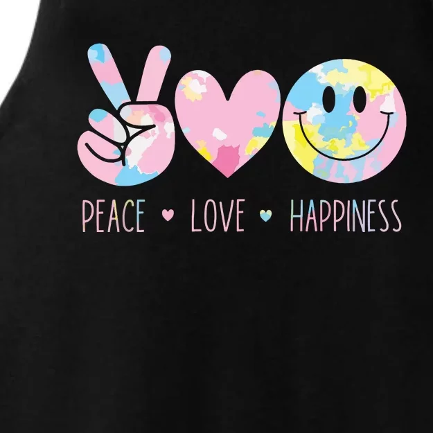 Peace Love Happiness Rainbow Tie Dye Smile Face Cute Ladies Tri-Blend Wicking Tank