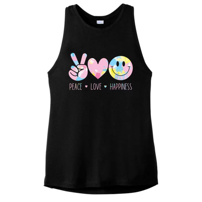 Peace Love Happiness Rainbow Tie Dye Smile Face Cute Ladies Tri-Blend Wicking Tank