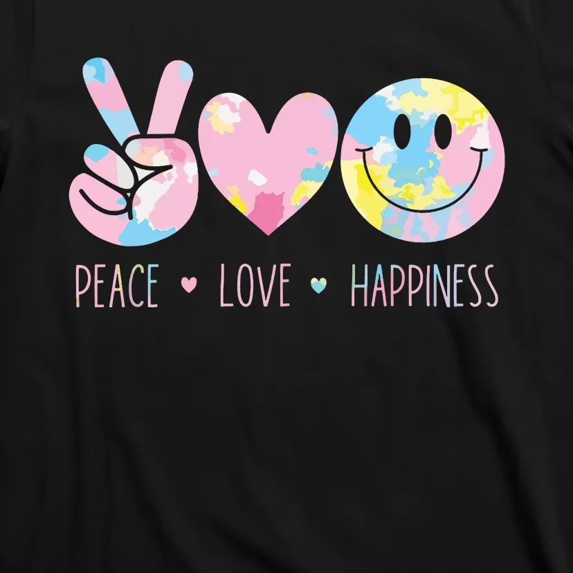 Peace Love Happiness Rainbow Tie Dye Smile Face Cute T-Shirt