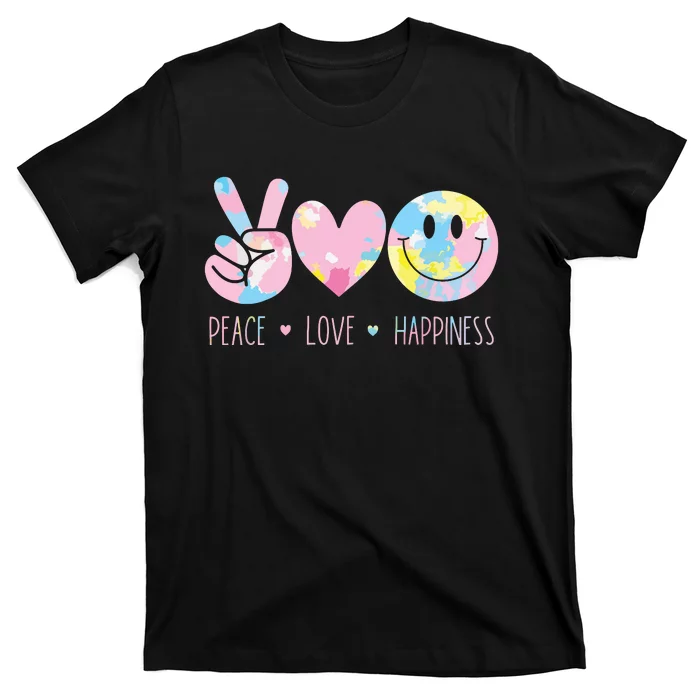 Peace Love Happiness Rainbow Tie Dye Smile Face Cute T-Shirt