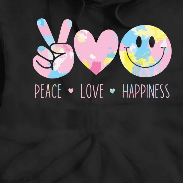 Peace Love Happiness Rainbow Tie Dye Smile Face Cute Tie Dye Hoodie