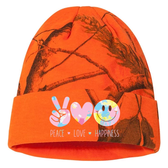 Peace Love Happiness Rainbow Tie Dye Smile Face Cute Kati - 12in Camo Beanie