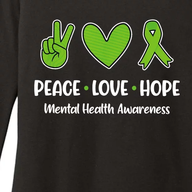 Peace Love Hope Mental Health Awareness Green Ribbon Funny Womens CVC Long Sleeve Shirt