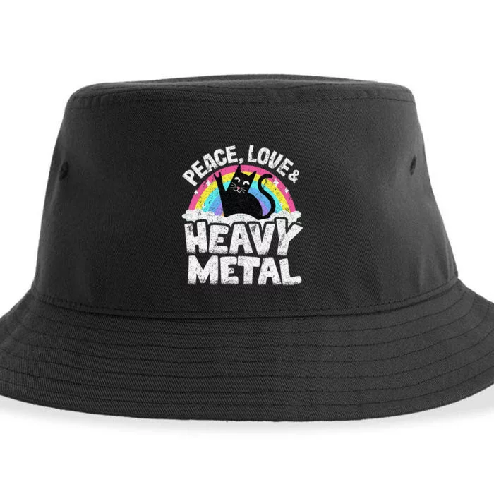 Peace Love & Heavy Metal Cat Kids Punk Band Metal Rainbow Sustainable Bucket Hat