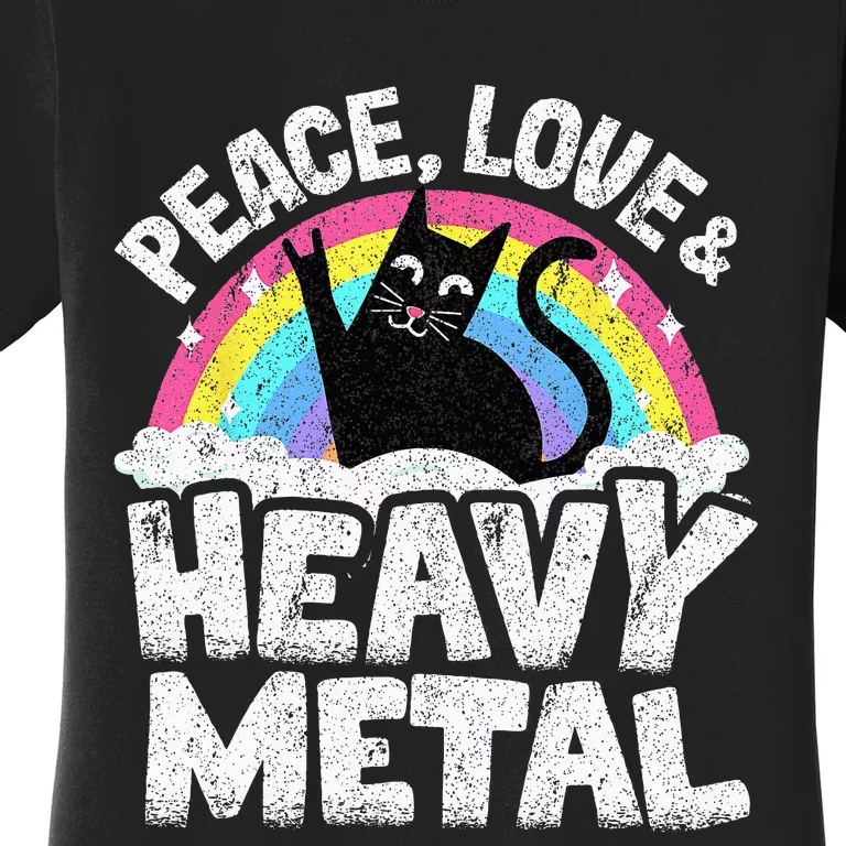 Peace Love & Heavy Metal Cat Kids Punk Band Metal Rainbow Women's T-Shirt