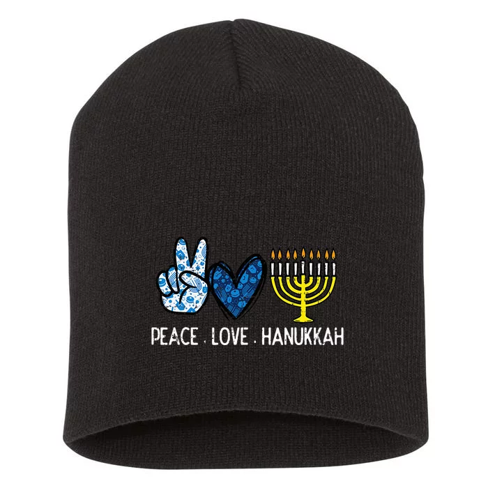 Peace Love Hanukkah Retro Chanukah Jewish Short Acrylic Beanie