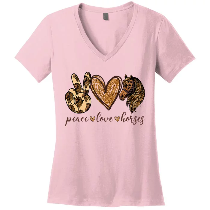 Peace Love Horses Girl I Love My Horses Equestrian Horseback Women's V-Neck T-Shirt