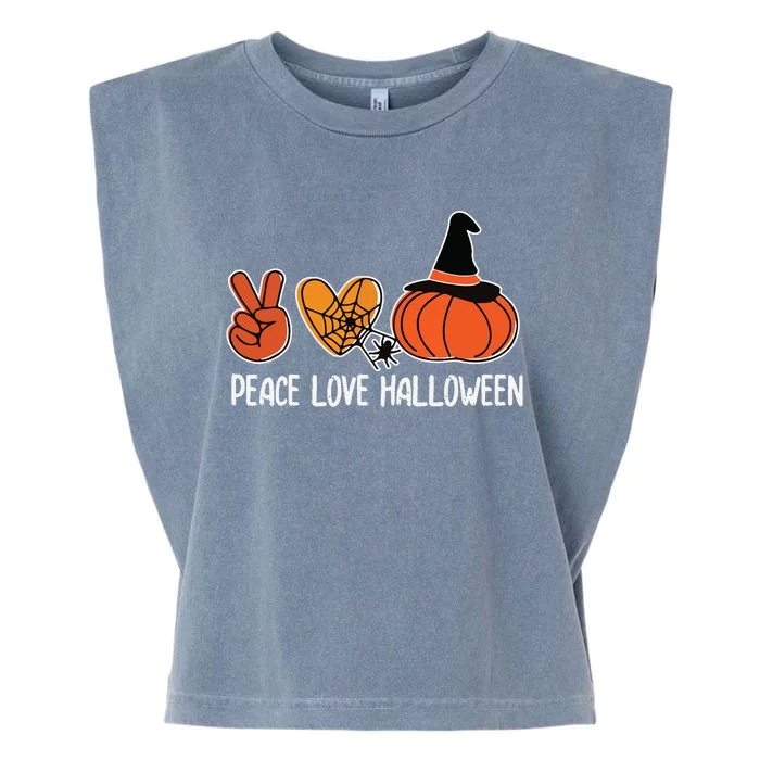 Peace Love Halloween Lazy Halloween Costume Cool Pumpkin Garment-Dyed Women's Muscle Tee