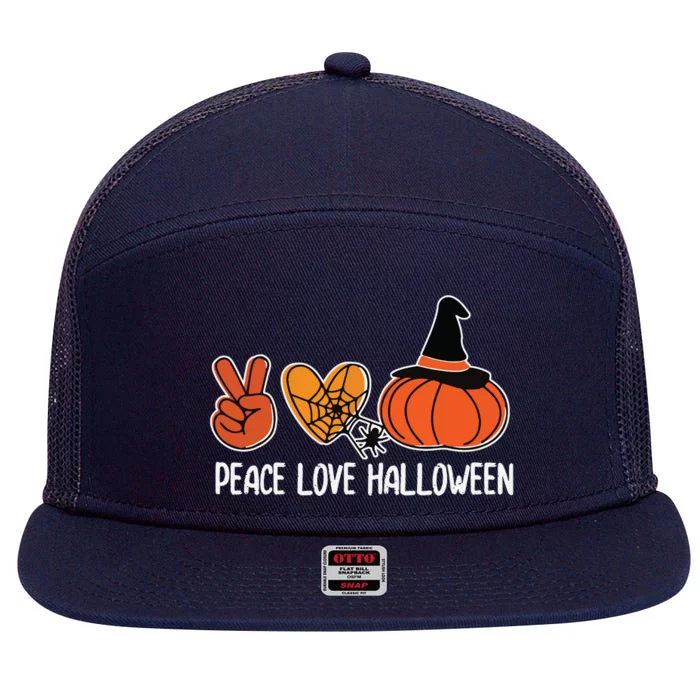 Peace Love Halloween Lazy Halloween Costume Cool Pumpkin 7 Panel Mesh Trucker Snapback Hat