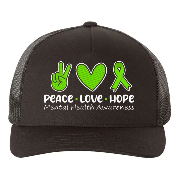 Peace Love Hope Mental Health Awareness Green Ribbon Funny Yupoong Adult 5-Panel Trucker Hat