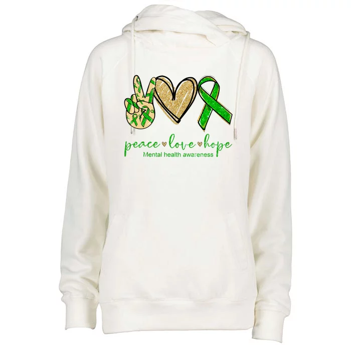 Peace Love Hope Mental Health Awareness Womens Funnel Neck Pullover Hood