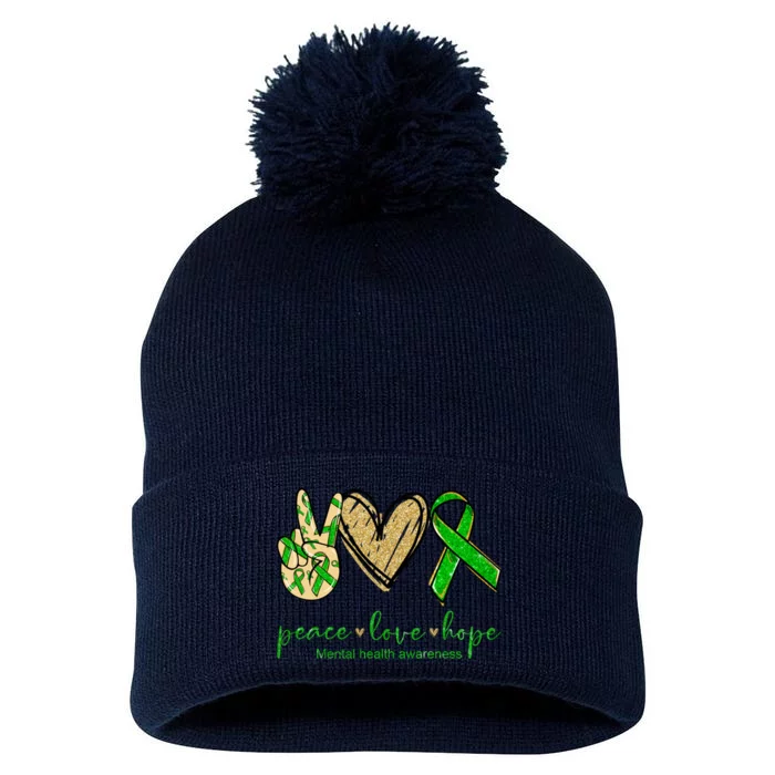 Peace Love Hope Mental Health Awareness Pom Pom 12in Knit Beanie