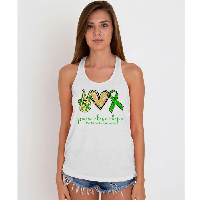 Peace Love Hope Mental Health Awareness Women's Knotted Racerback Tank