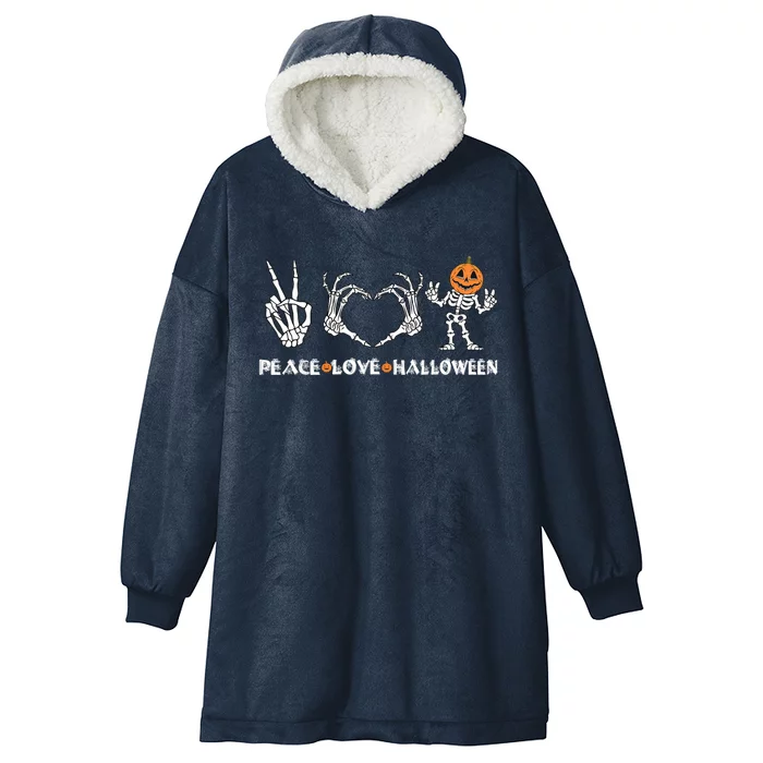 Peace Love Halloween Happy Halloween Pumpkin Skeleton Hands Hooded Wearable Blanket