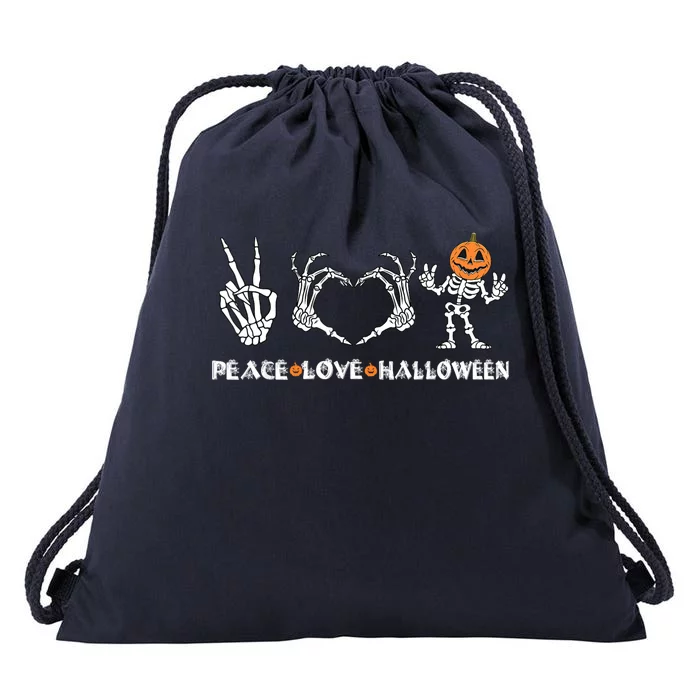 Peace Love Halloween Happy Halloween Pumpkin Skeleton Hands Drawstring Bag