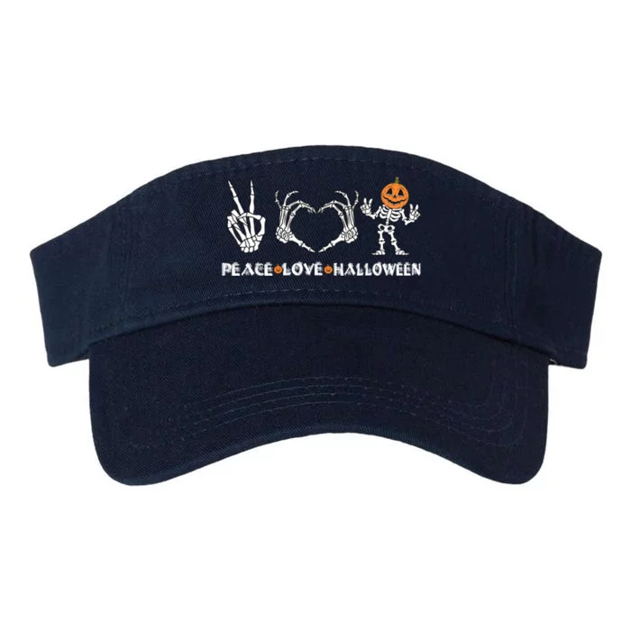 Peace Love Halloween Happy Halloween Pumpkin Skeleton Hands Valucap Bio-Washed Visor