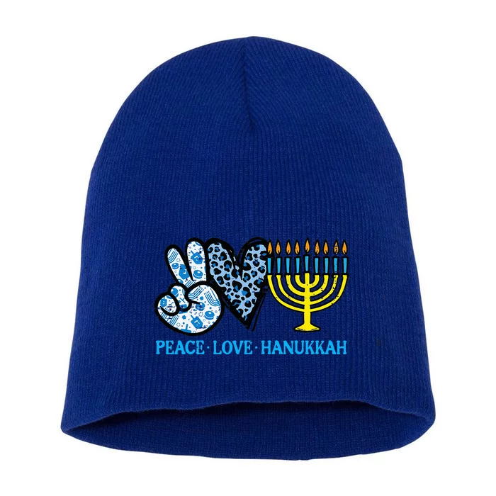 Peace Love Hanukkah Chanukah Menorah Jewish Short Acrylic Beanie