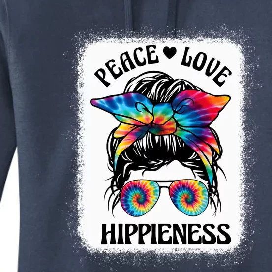 Peace Love Hippiness Messy Bun Tye Dye Peace Sign 70s Party Gift Women's Pullover Hoodie