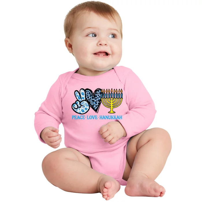 Peace Love Hanukkah Chanukah Menorah Jewish Baby Long Sleeve Bodysuit