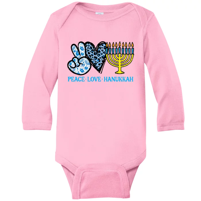 Peace Love Hanukkah Chanukah Menorah Jewish Baby Long Sleeve Bodysuit