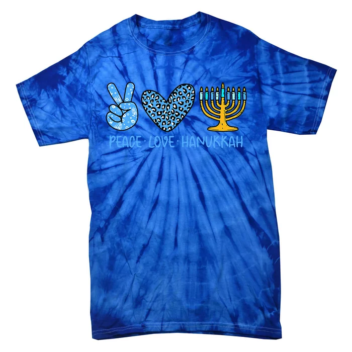 Peace Love Hanukkah Leopard Hanukkah Menorah Jewish Tie-Dye T-Shirt