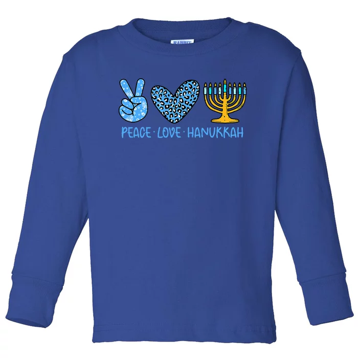 Peace Love Hanukkah Leopard Hanukkah Menorah Jewish Toddler Long Sleeve Shirt