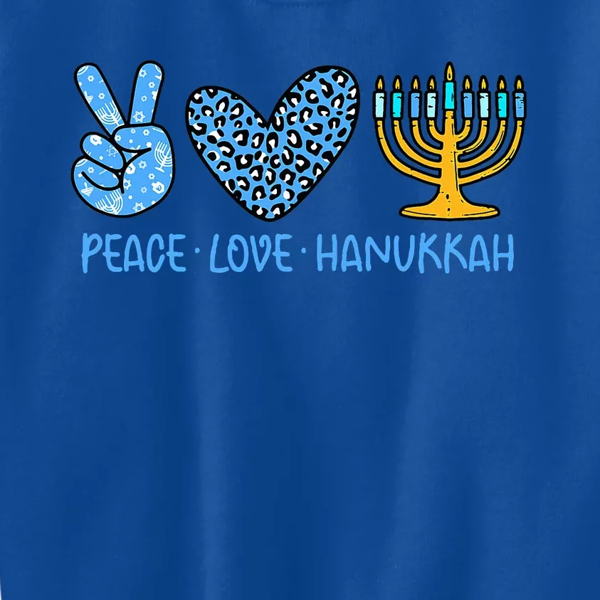 Peace Love Hanukkah Leopard Hanukkah Menorah Jewish Kids Sweatshirt