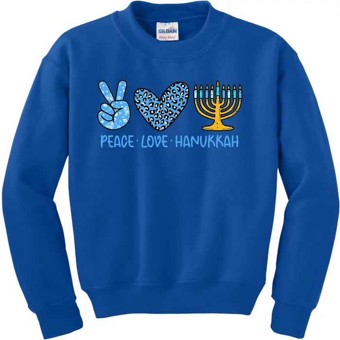 Peace Love Hanukkah Leopard Hanukkah Menorah Jewish Kids Sweatshirt